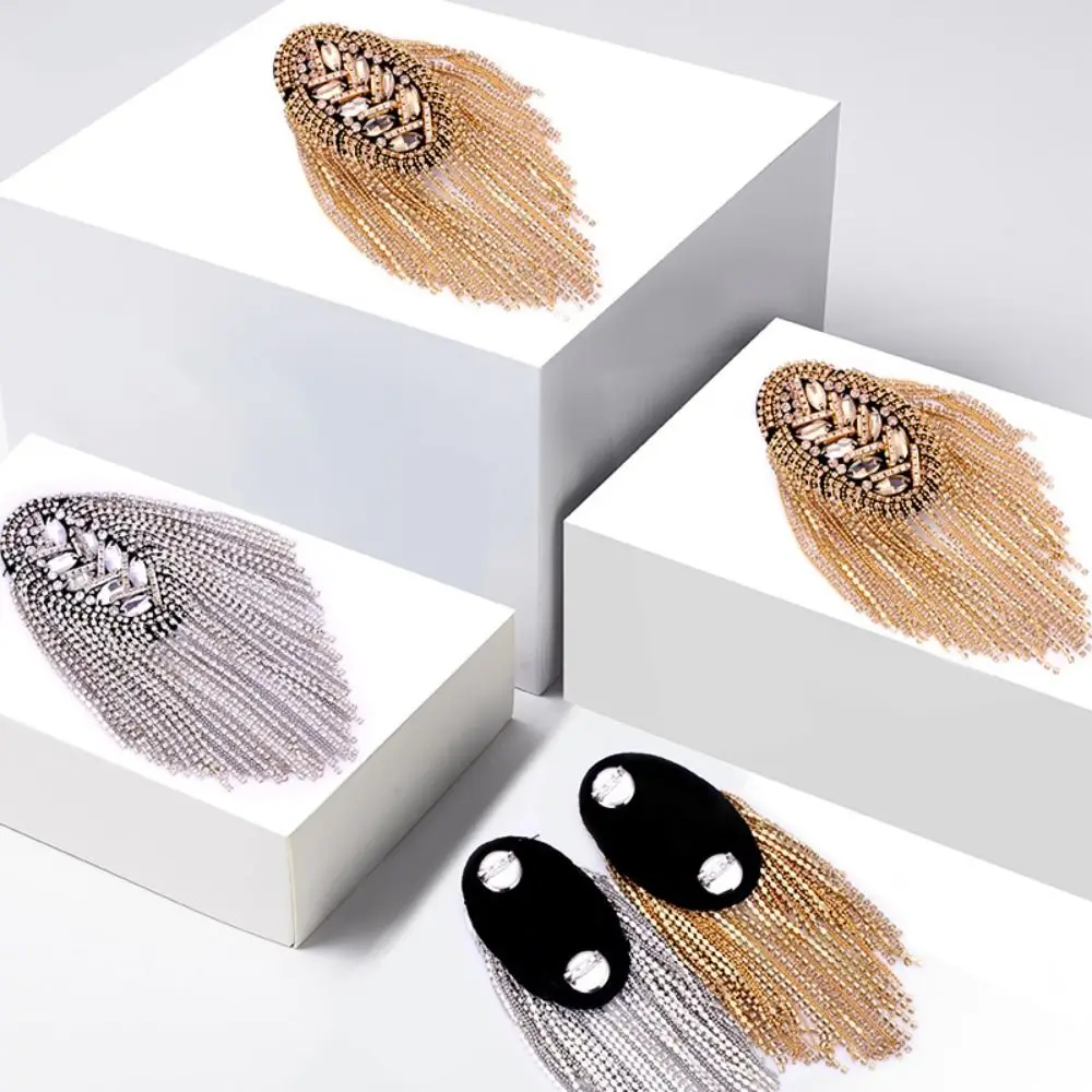 New Rhinestone Shoulder Tassel Epaulet Detachable Long Chain Shoulder Epaulettes Gold Badge Clothing Accessories