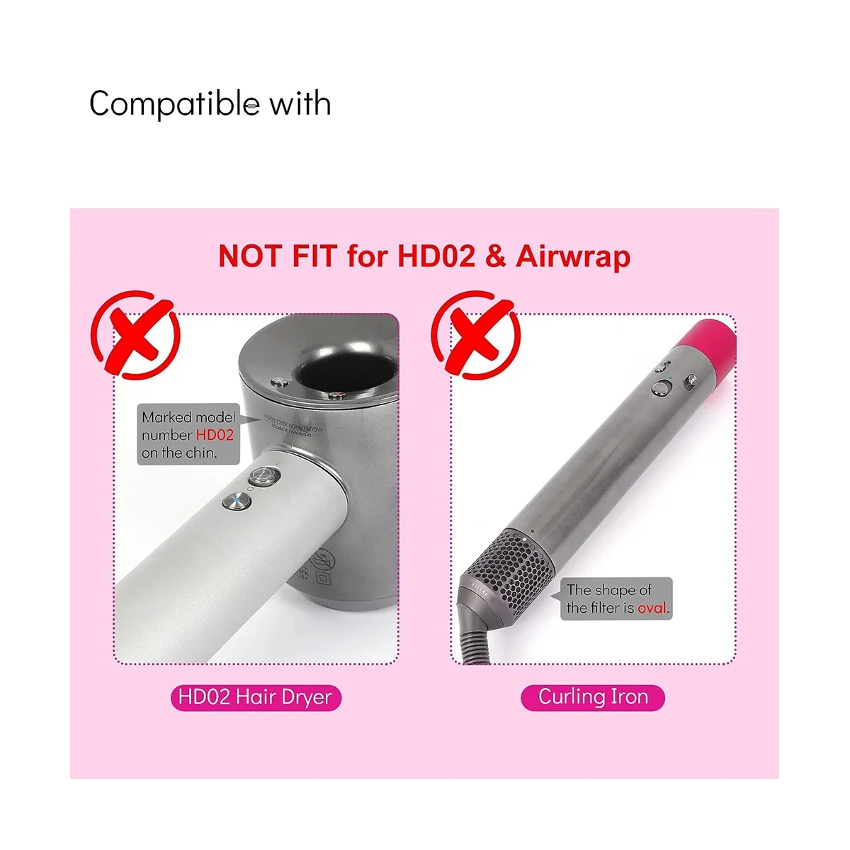 Hair Dryer Filter Replacement for Supersonic HD01 HD03 HD08 Models, Outer Filter Repair Parts with Clean Brush C