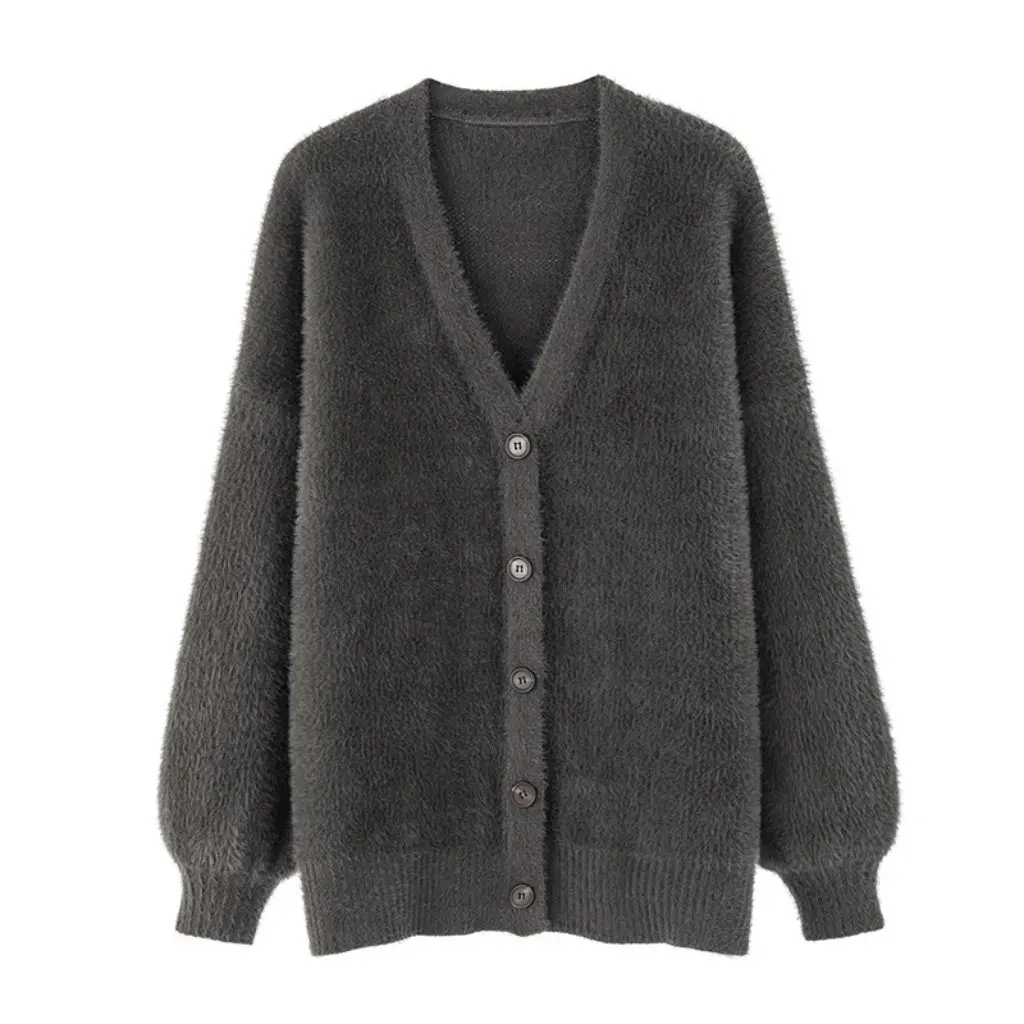 

Women's Mink Velvet Sweater Jacket Korean Style V-Neck Knitted Cardigan Loose Fit for Spring Autumn Winter