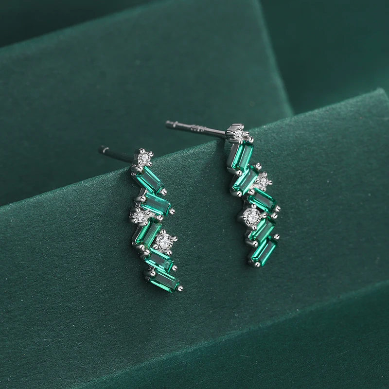 NEW Delicate Emerald Paraípa Original Sterling Silver Studs Earrings For Women Irregular Full Diamond Anniversary Gift Jewelry