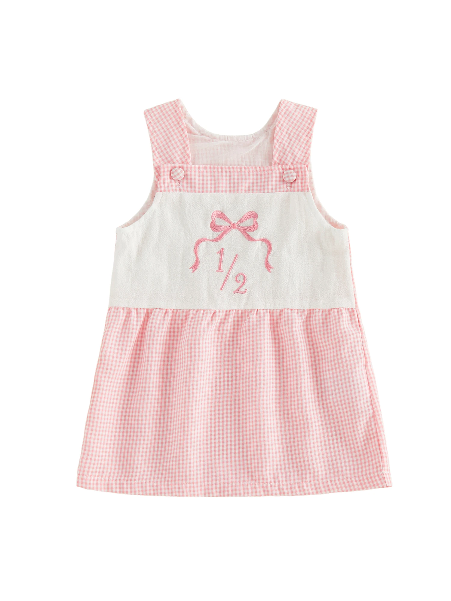 

Toddler Floral Print Sleeveless Dress Square Neck Bow Embroidery A-Line Dress Baby Girl Summer Plaid Dress