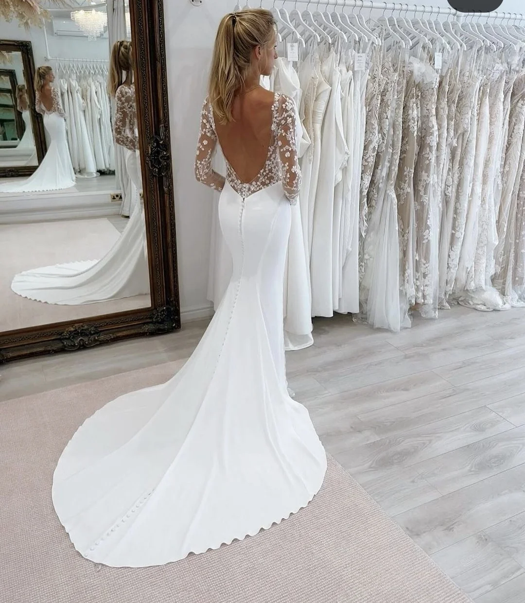 Personalizado para medidas vestidos de casamento sexy para mulheres sereia manga longa aberta para mulheres rendas apliques civil robe marie