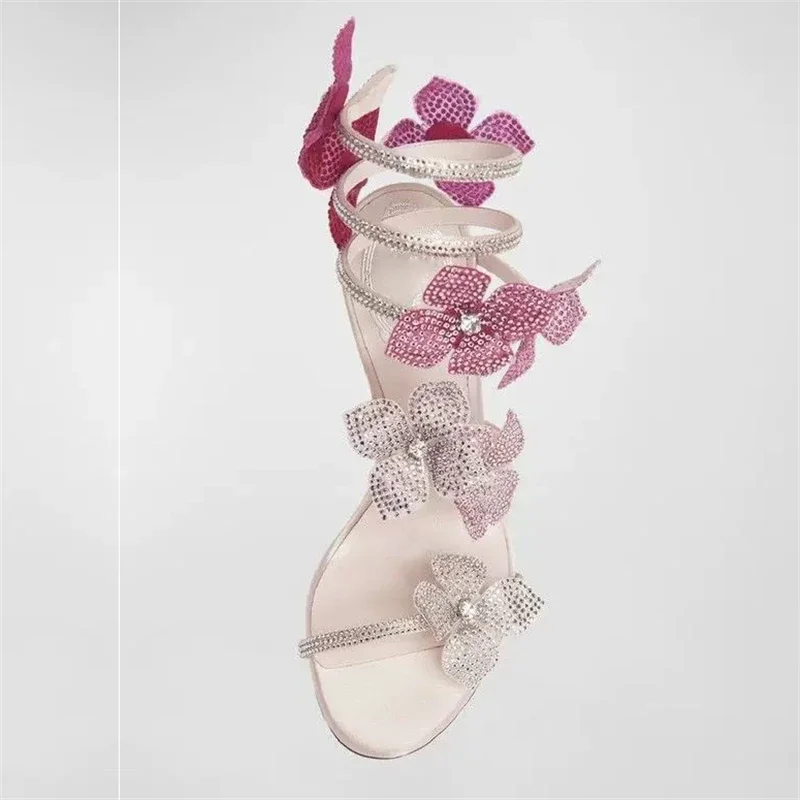 Eilyken Street Style CRYSTAL Flower Thin Heels Women Sandals Sexy Narrow Band Ankle Strap Ladies Shoes Zapatos De Mujer