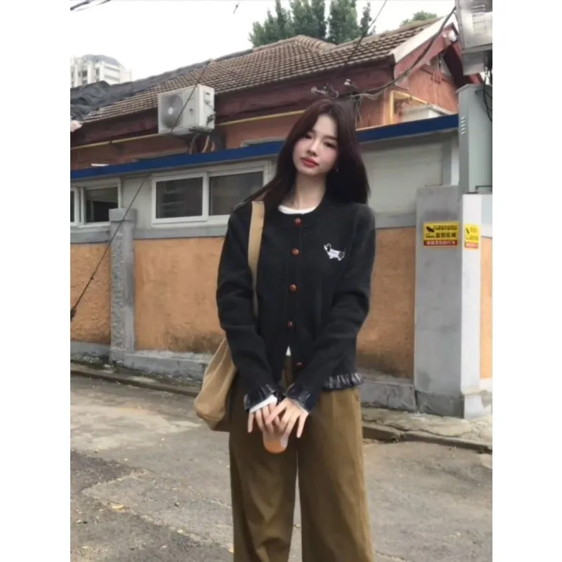 동관 달리앙 니트 스웨터 보풀 방지 프리미엄 품질 오픈 가디건 롱 스웨터 라운드 넥 레귤러 핏 가을 겨울용...