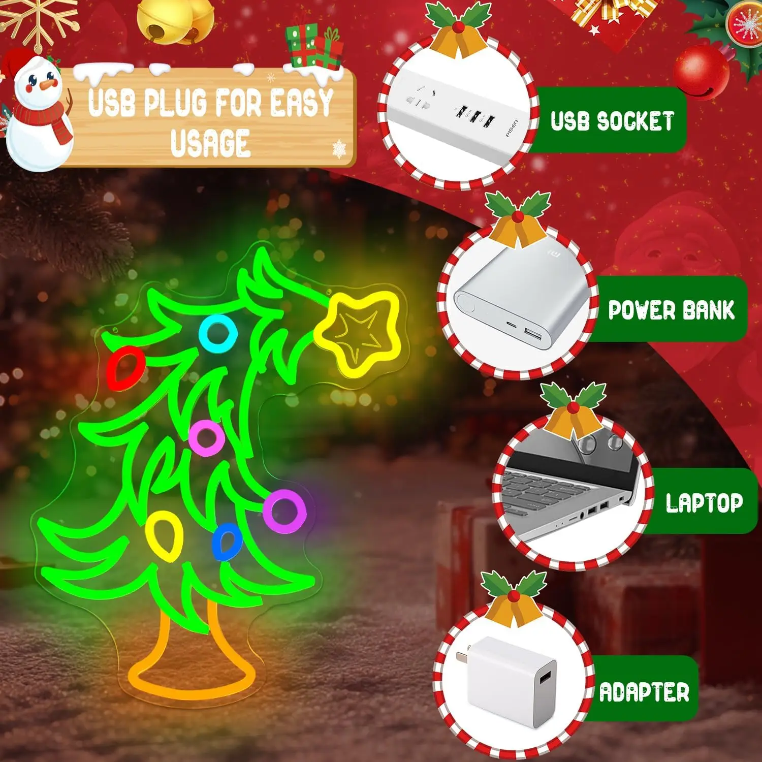 Crooked Christmas Tree Neon Neon Light Sign USB Dimmable LED Neon Sign Wall Decoration for Bedroom Gameroom  Party Gifts