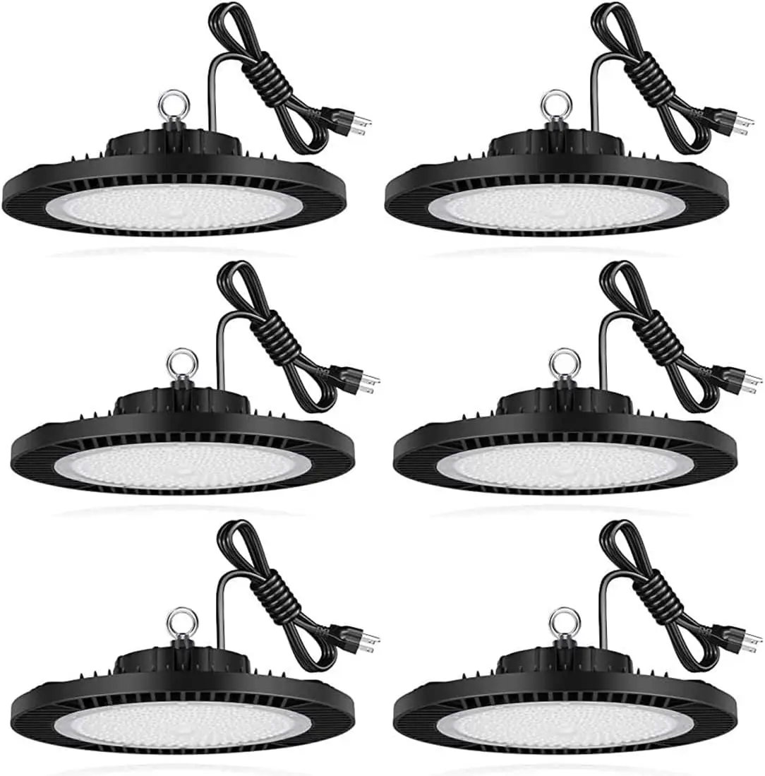 Luz LED de bahía alta, 150W, 6 paquetes de 21.000lm [600W HID/HPS reemplazo] 5000k, cable de 5'