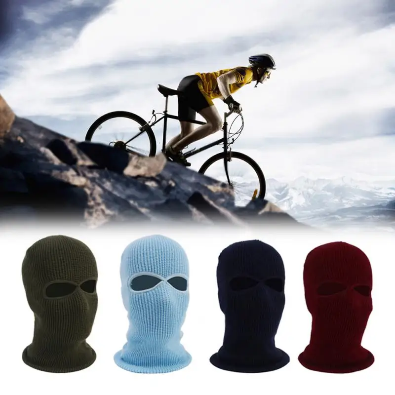 Autumn Winter Knitted Caps 3 Hole Full Face Mask Ski Cycling Army Tactical Mask Cover Hats Balaclava Hood Motorcycle Helmet