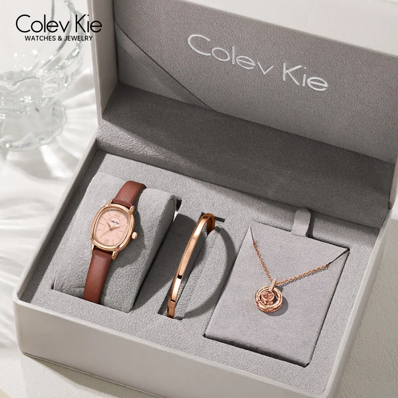 

ColevKie Ladies Watch Leather Strap Oval Quartz Watches for Women Dressing Business Fashion Elegant Girls Wristwatch Gift Sets