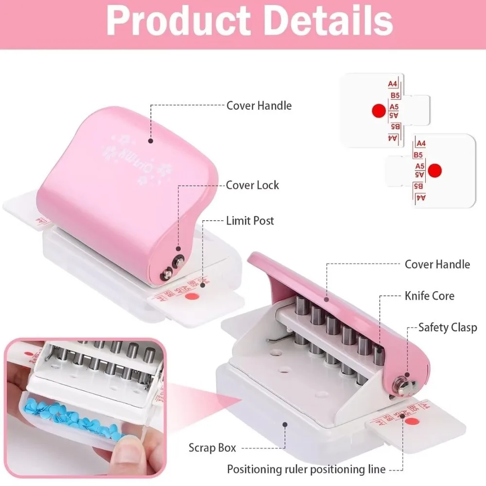 Mini Adjustable Margin 6-Hole Loose-Leaf Punch DIY Compatible with A4/B5/A5 Paper Document Binding Binding Machine
