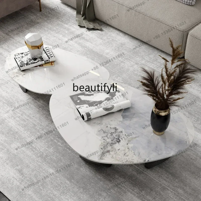 

Italian luxury stone rock slab coffee table light luxury simple living room marble size special-shaped table combination