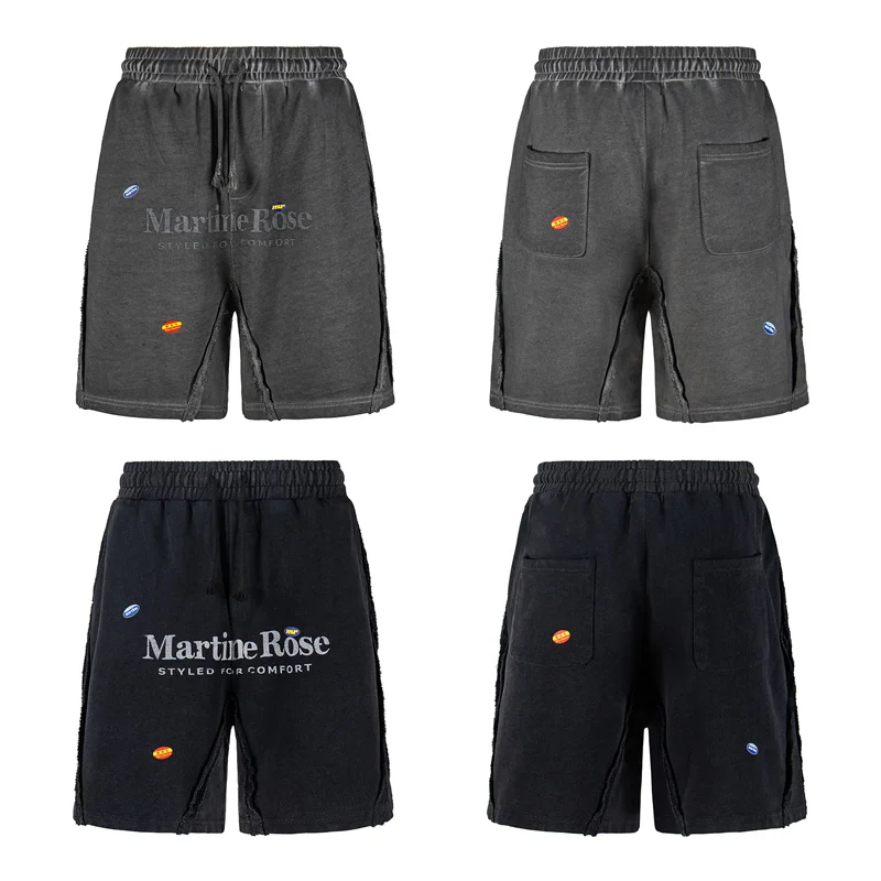 

Sewn Vintage Washed Black Gray Drawstring Shorts Streetwear Martine Rose Men Women Letter Print Loose Casual Sweatpants