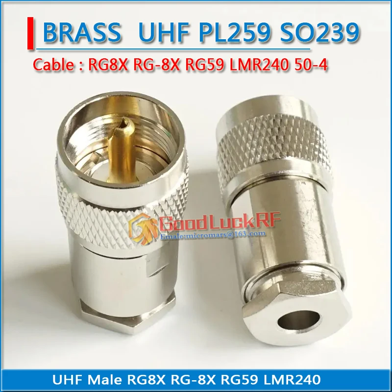 Connector Socket PL259 PL-259 SO239 SO-239 SL16 UHF Male Clamp Solder For RG-8X RG8X RG59 LMR240 Cable Brass RF Coaxial Adapter