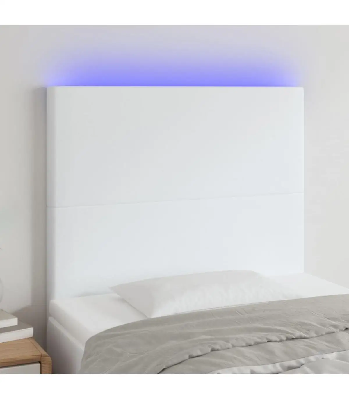 Headboards and bed feet headboard with lights LED synthetic leather White 100x5x118/128 cm