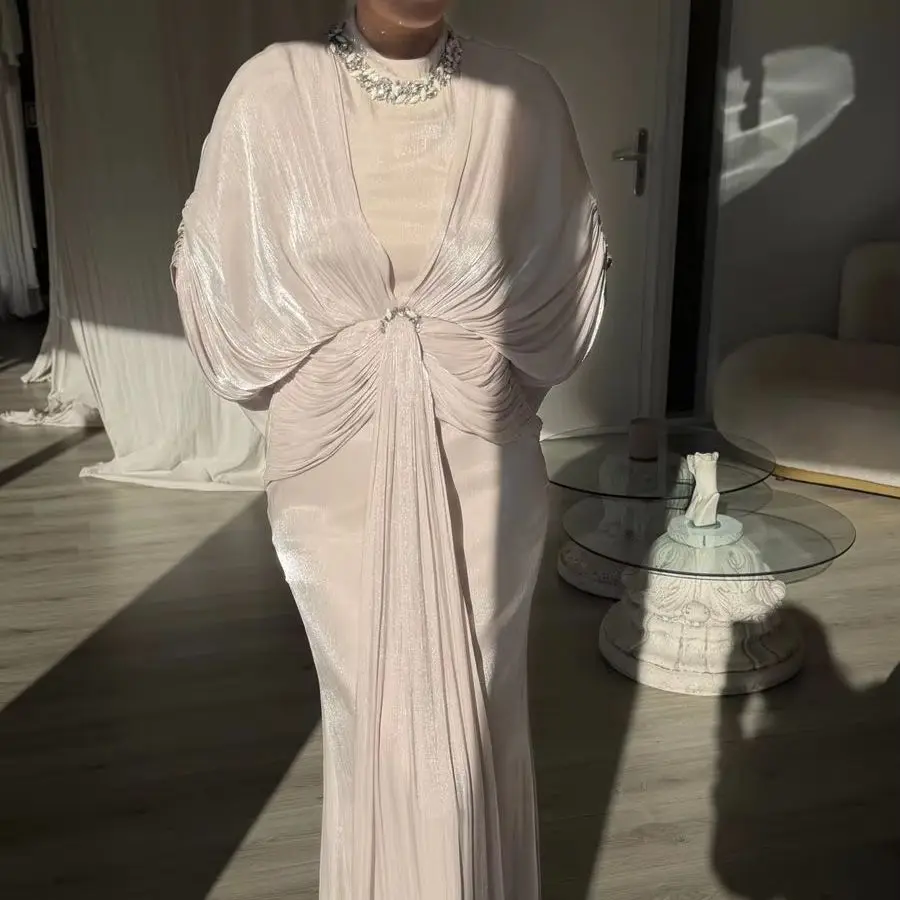 Elegant Shawl Patchwork Dress Women Swing Bandage Ruched New Style Sexy Evening Prom Party Stretch Slim Customizedaxi