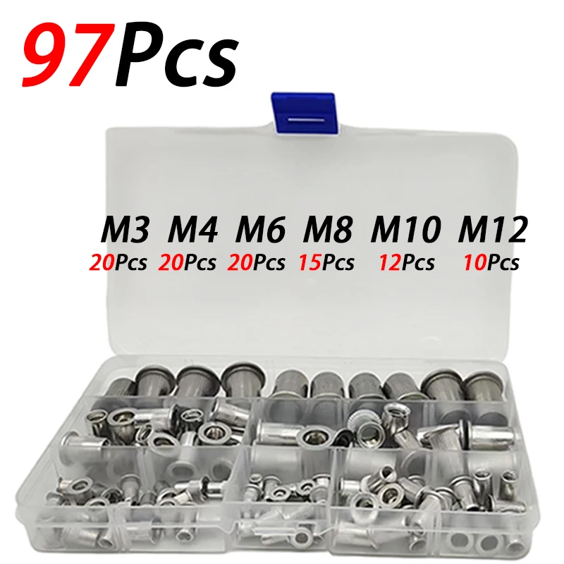 M3-M12  Rivet Nuts, Threaded Insert Rivnuts Assortment Kit for Metal Sheet, Furniture, Automotive, Corrosion Resistant Fasteners