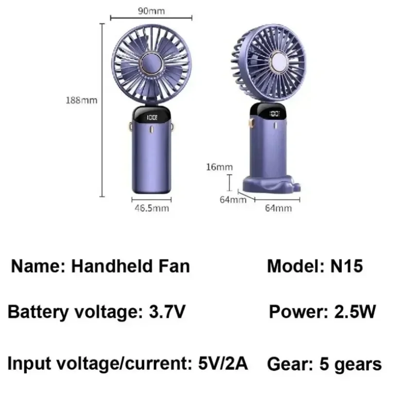NEW Foldable Handheld Portable Fan Mini Foldable HandFan with USB Rechargeable Battery Desk Outdoor Neck Hanging 5 Speed Fan ﻿ - view 6