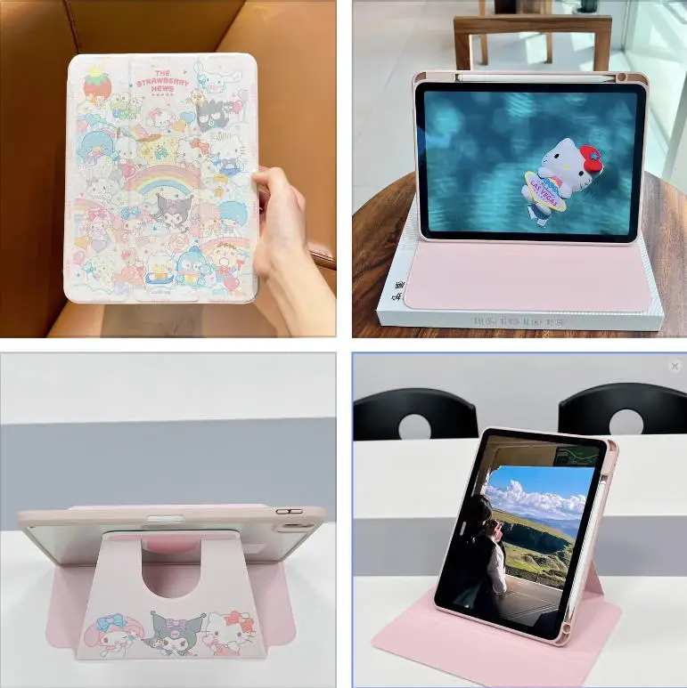 سانريو كورومي لجهاز iPad حافظة آيباد كيس آيباد A16 برو 9th 10th 11th 10.9in Gen حافظة كمبيوتر لوحي Air 4 5 6 Mini 6 7 حامل غطاء حماية