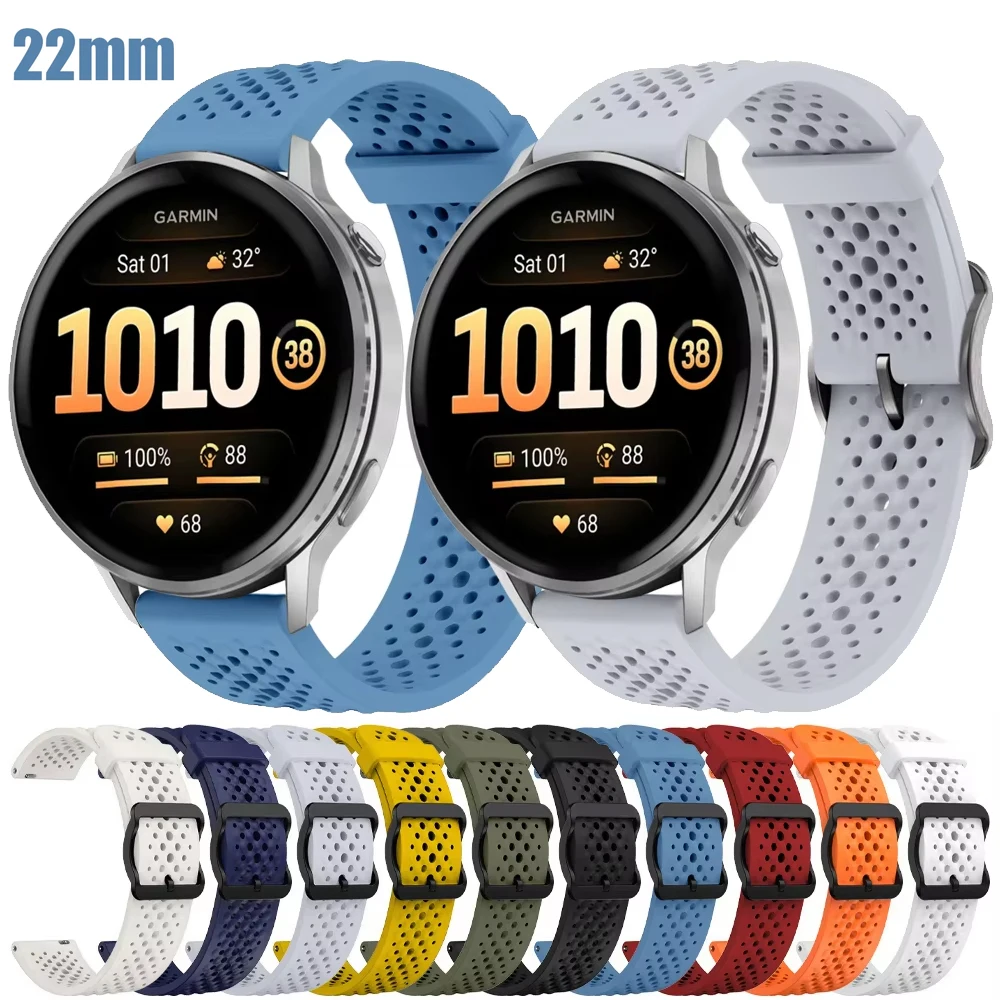 22 mm Silikonarmband für Garmin Venu 2 3 4 45 mm/Forerunner 970 745 965 570 47 mm 265 255 Musik-Uhrenarmband für Garmin Vivoactive 4