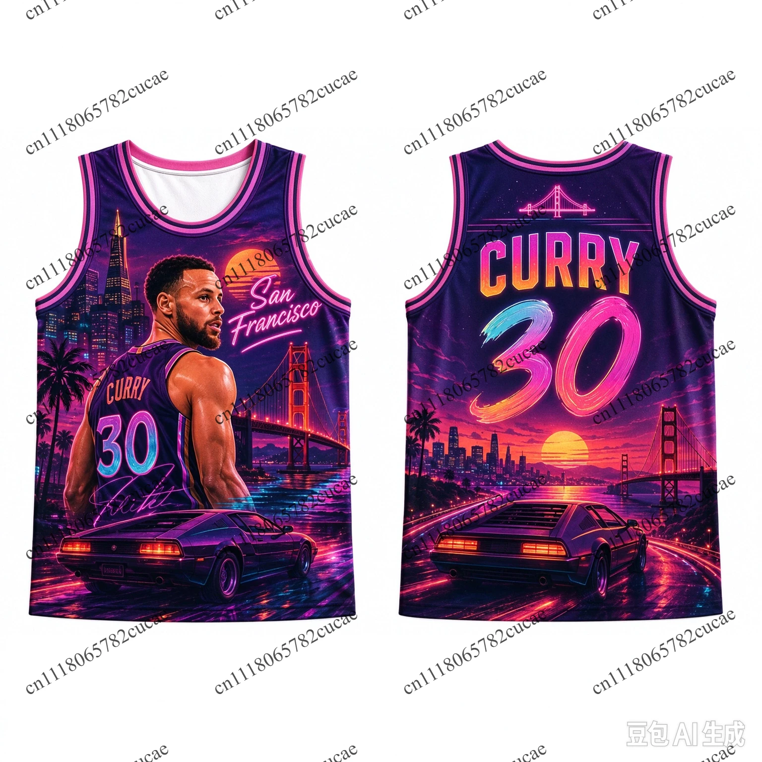 2026 Curry #30 Basketball Jersey Retro Open World Crime City Print Men 90s Florida Neon Street Style Basketball Fan Casual Vest