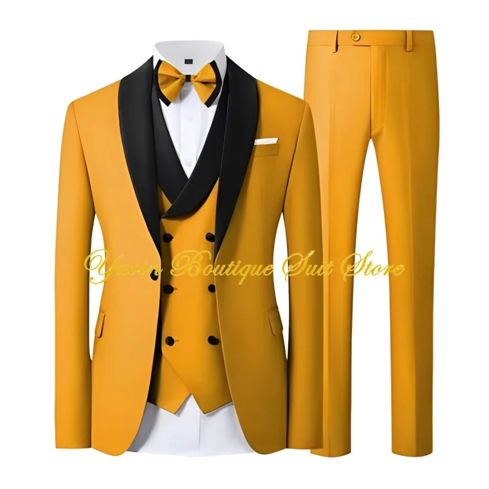 

Мужские костюмы, комплект из трех предметов, свадебный смокинг жениха, приталенный пиджак, жилет, брюки, куртка на одной пуговице, формальный мужской костюм, комплект