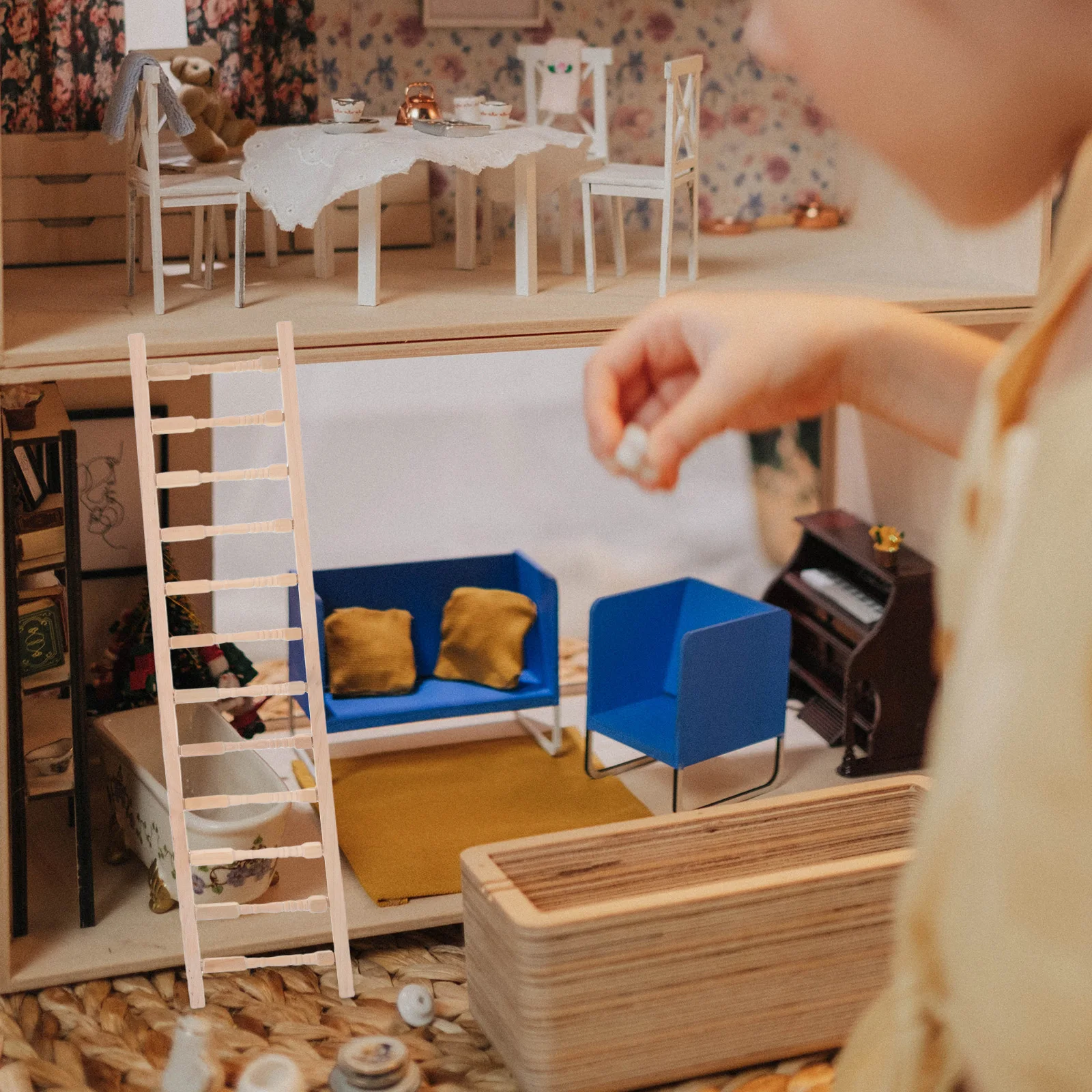 

Mini House Ladder Dollhouse Staircase Micro Landscape Model Toy Wooden DIY Miniature Child