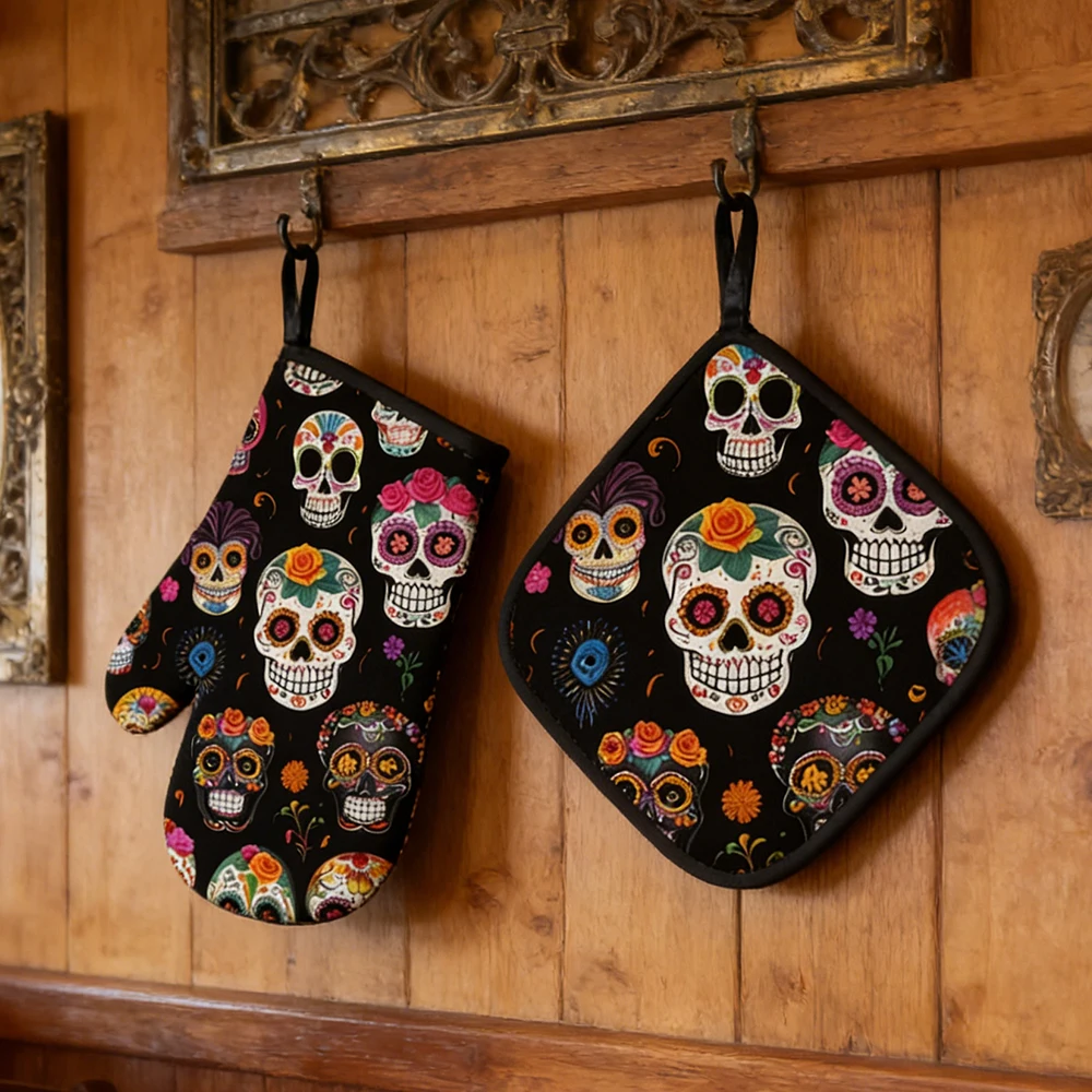 2/4pc Thickened Insulated Oven Mitts Art High-Temperature Gloves for BBQ Microwave Kitchen Baking - Durable Heat-Resistant Glove