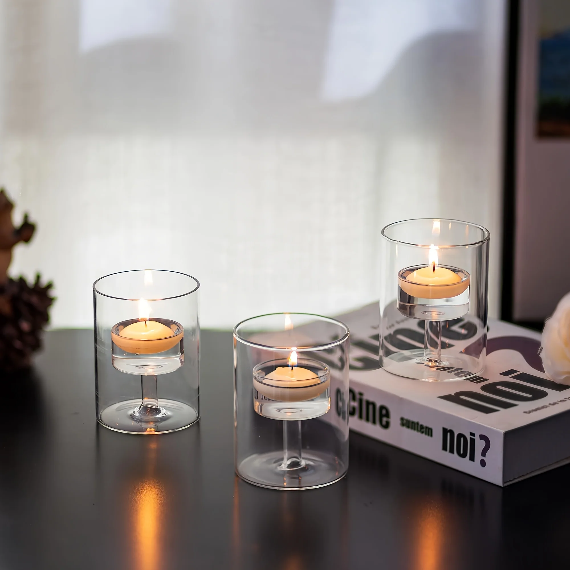6pcs Set Glass Candle Holder Centerpieces Tabletop Transparent Hurricane Tealight Holders for Dining Wedding Party Home Decor