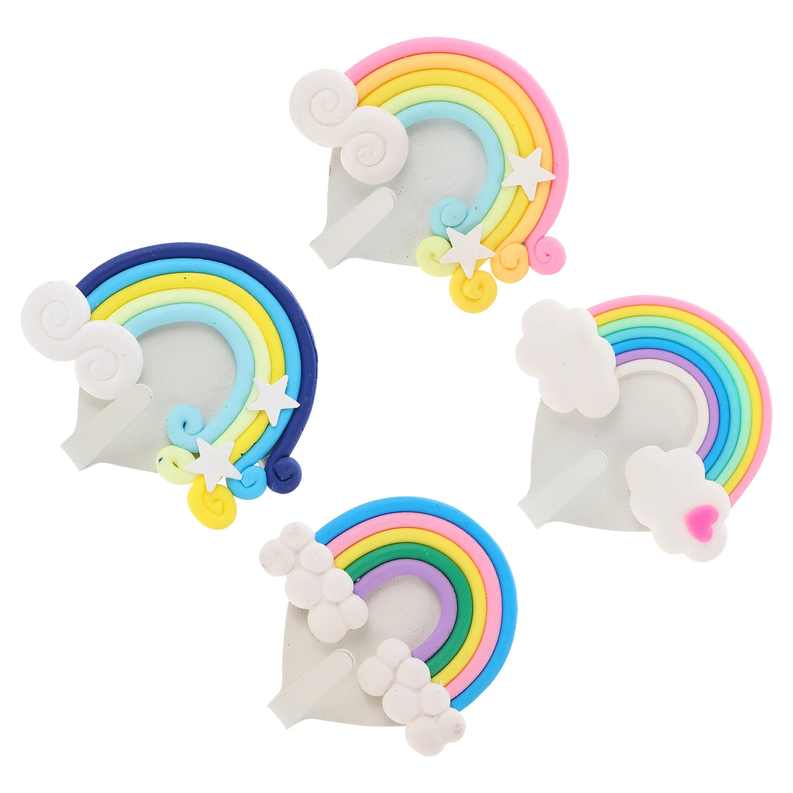 4 Pcs Rainbow Heart Hook Non-punch Multi-function Hanger Lovely Design Wall-mounted