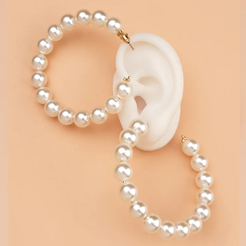 Women Classic Stainless Steel Elegant White Big Circle Pearls Earrings Fashion Jewelry Gift Accessories Valentine's Day