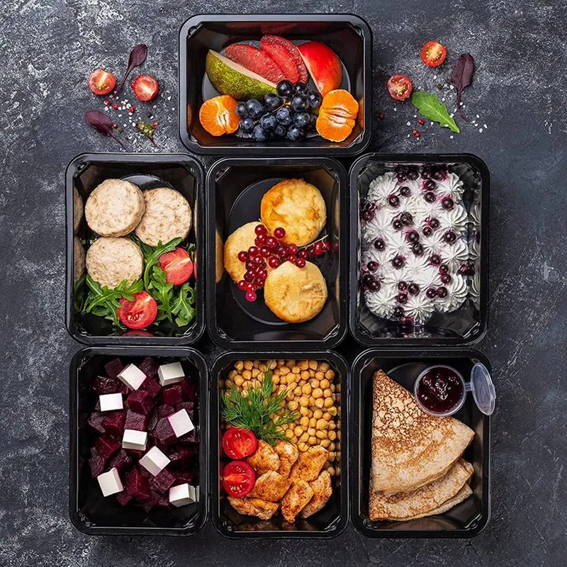 Contenitori per la preparazione dei pasti da 50 pezzi Contenitori per alimenti riutilizzabili da portare Scatole Bento in plastica Scatola per il pranzo per la conservazione degli alimenti-A09G