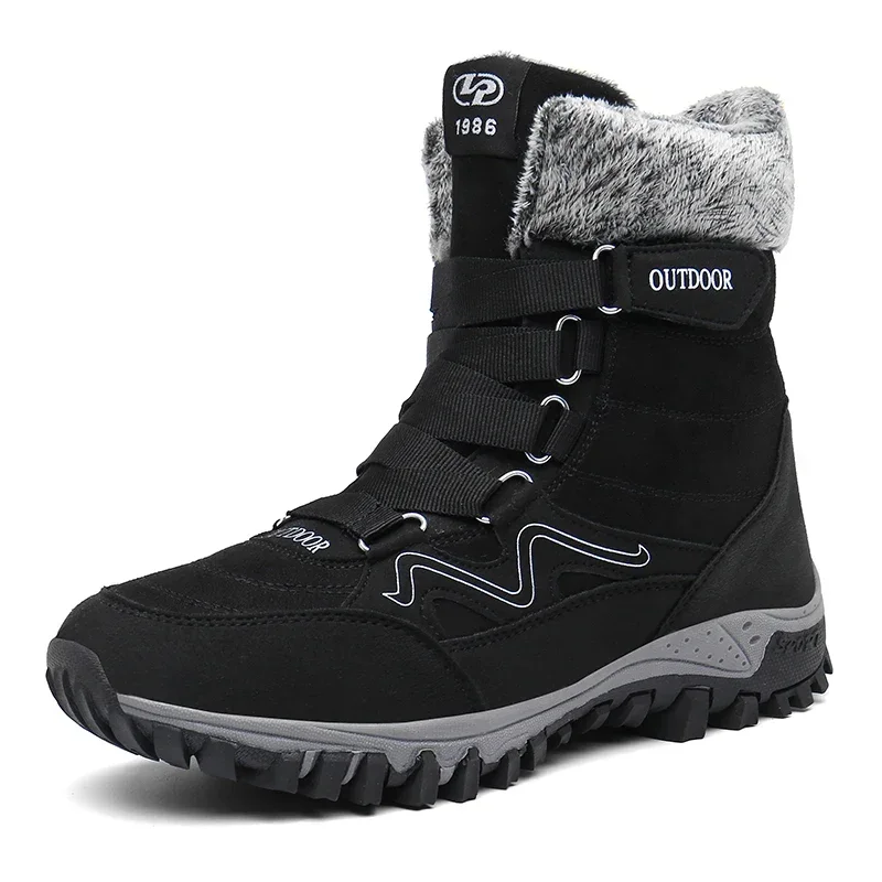 Bottes de neige imperméables coordonnantes pour hommes, fourrure, peluche, chaud, rinçage, randonnée en plein air, chaussures de travail, grande taille, hiver, nouveau