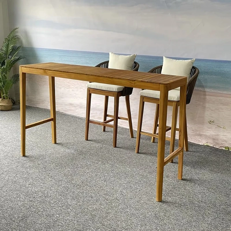 Outdoor Teak bar Table Rope bar  Stool Webbing Weaving Garden Bar Chair