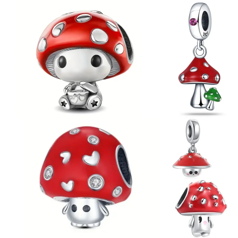 

Fine New 925 Silver Charms Cute Lucky red mushroom Bead Pendant Fit Original Bracelet Women DIY Jewelry fashion accessories Gift