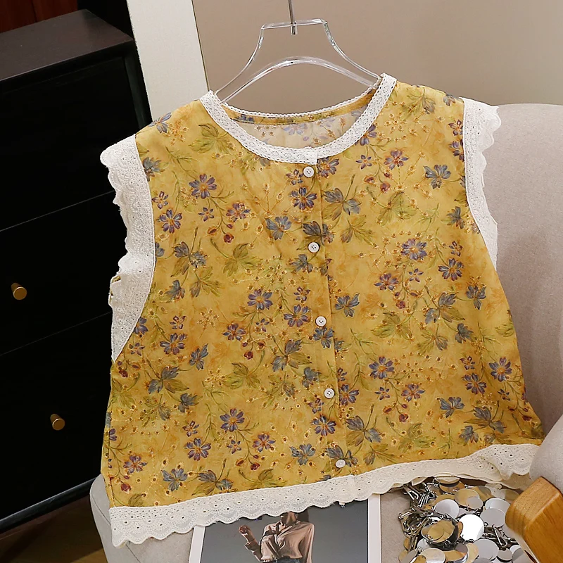 

Надежная тяжелая вышивка, декоративный круглый топ без рукавов, свободная универсальная рабочая одежда, детали на пуговицах, смесь хлопка