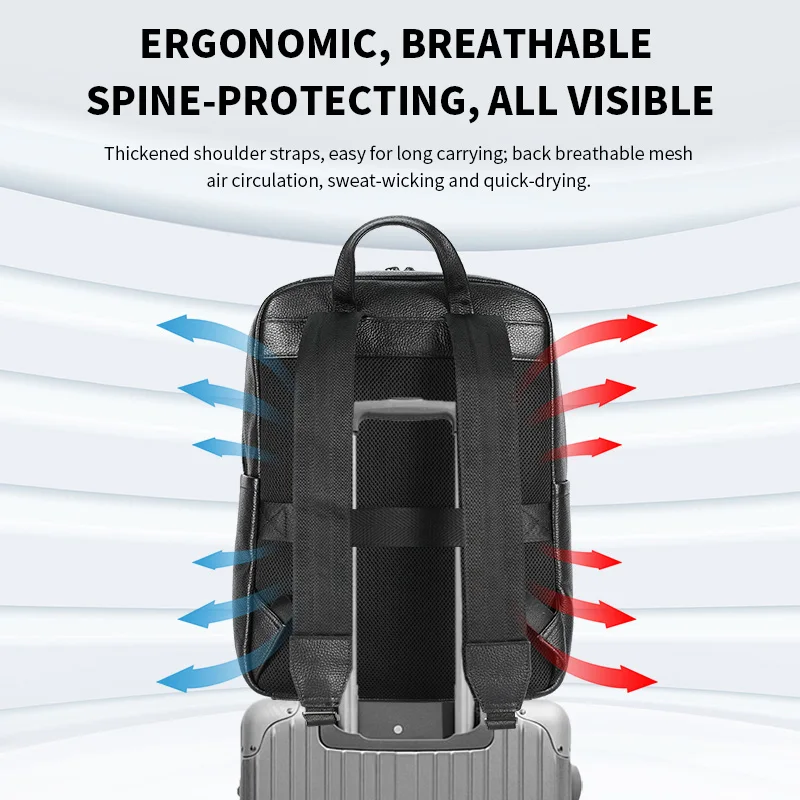 حقيبة ظهر رجالية من جلد البقر من BULLCAPTAIN حقيبة ظهر من الجلد الطبيعي حقيبة ظهر كلاسيكية كبيرة للسفر حقيبة كمبيوتر محمول كبيرة