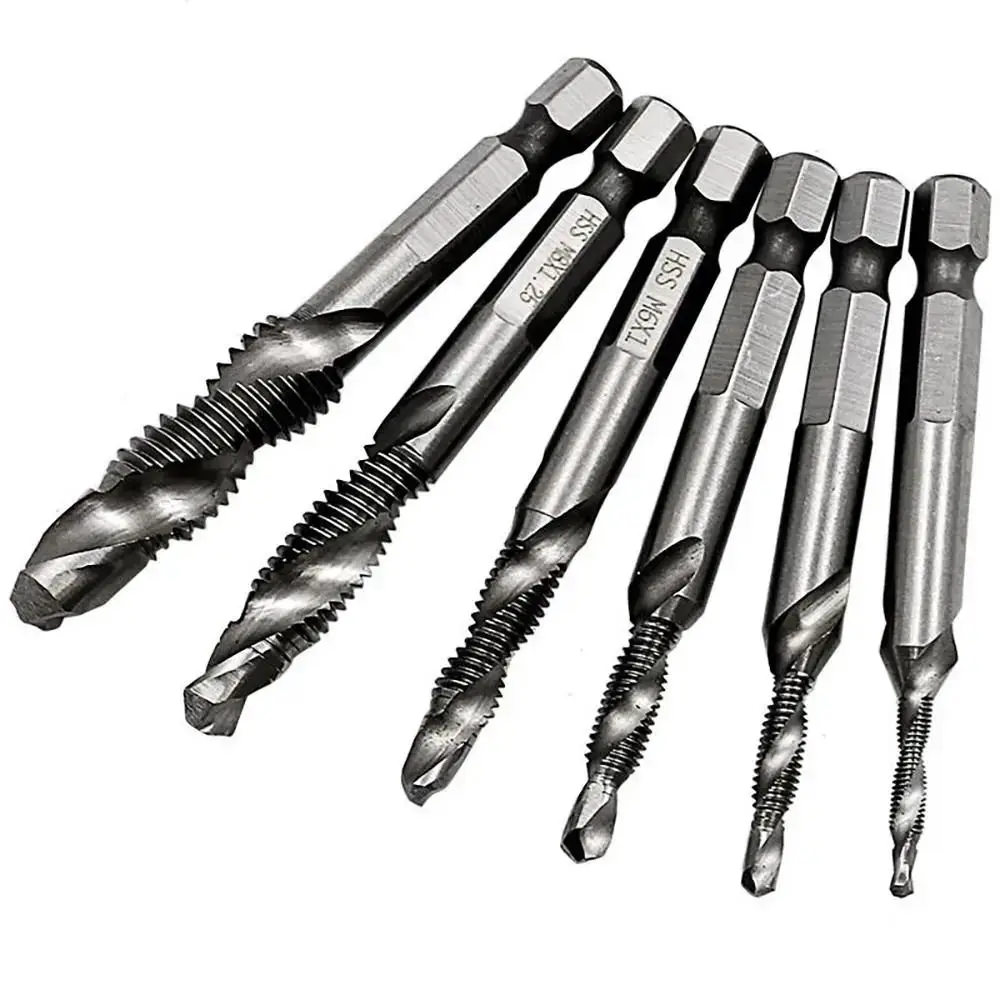 

6Pcs Tap Drill Bit Set Hex Shank Titanium Plated HSS Screw Thread Bit Screw Machine Compound Tap M3 M4 M5 M6 M8 M10 Power Tools