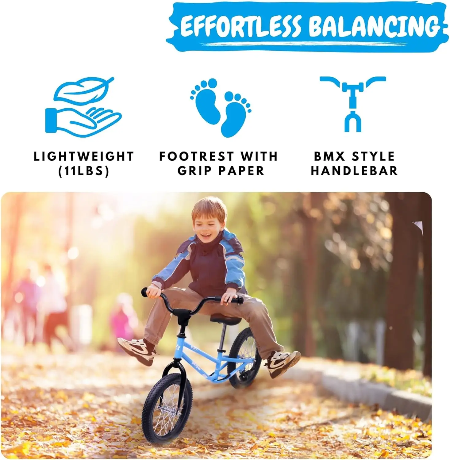 16 Inch Kids Balance Bike for 5-8 Year Old, BMX Kids Bike with No Pedals, Air Rubber Tires, Footrests, Adjustable Height for Big