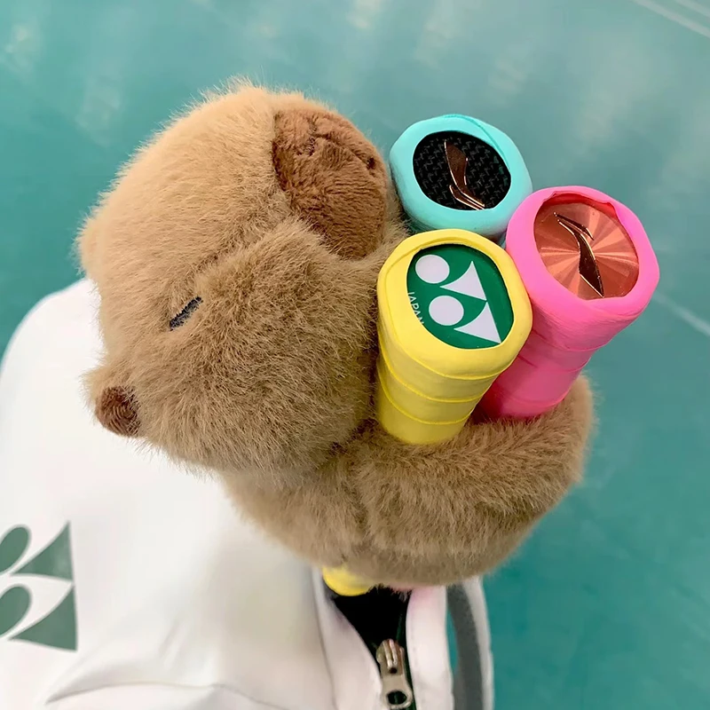 Cute Capybara Badminton Racket Grip Decorative Handle Cover Plush Doll  Pong Circle Stuffed Animal Creative Stress Relief