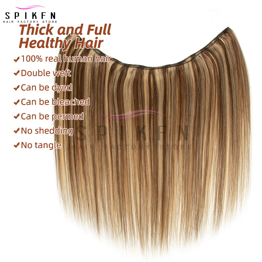 SPIKFN 12-24인치 인비저블 플래티넘 인모 붙임머리, 더블 웨프트, 리얼 내추럴 스트레이트 헤어 번들 50g, 착용 간편