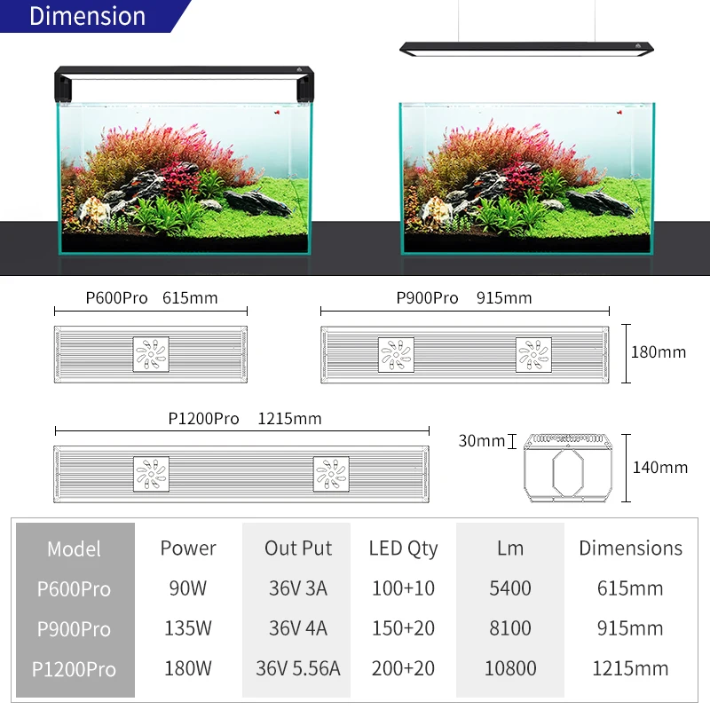 WEEK AQUA P600/P900/P120 Smart LED Aquarium Light WiFi APP Control