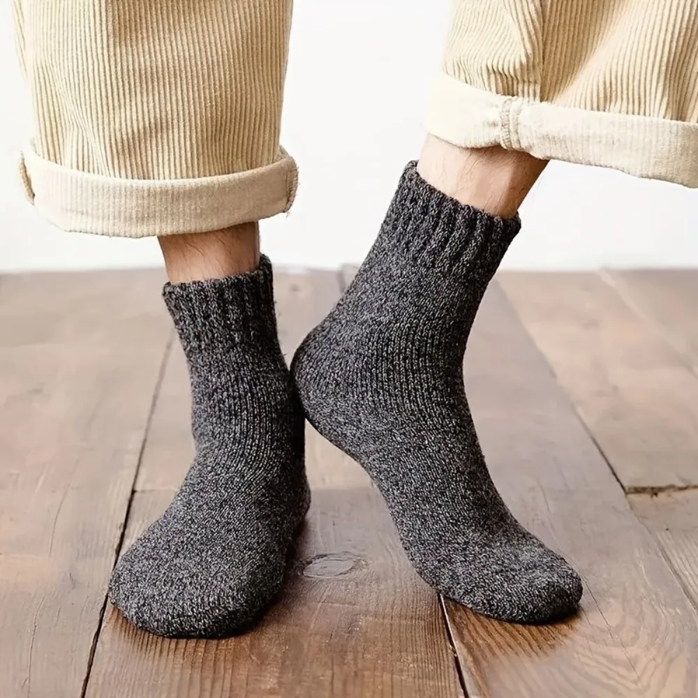 

5pairs Simple Thicken Winter Socks Warm Simple Men Socks Mid Tube Solid Color Cold Resistant Socks Autumn Winter