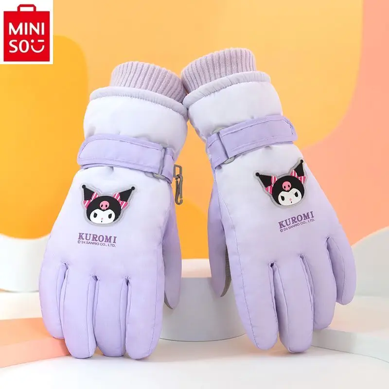 MINISO winter warm and plush thick waterproof touch screen cycling anti slip down cotton women's cartoon hello kitty gloves