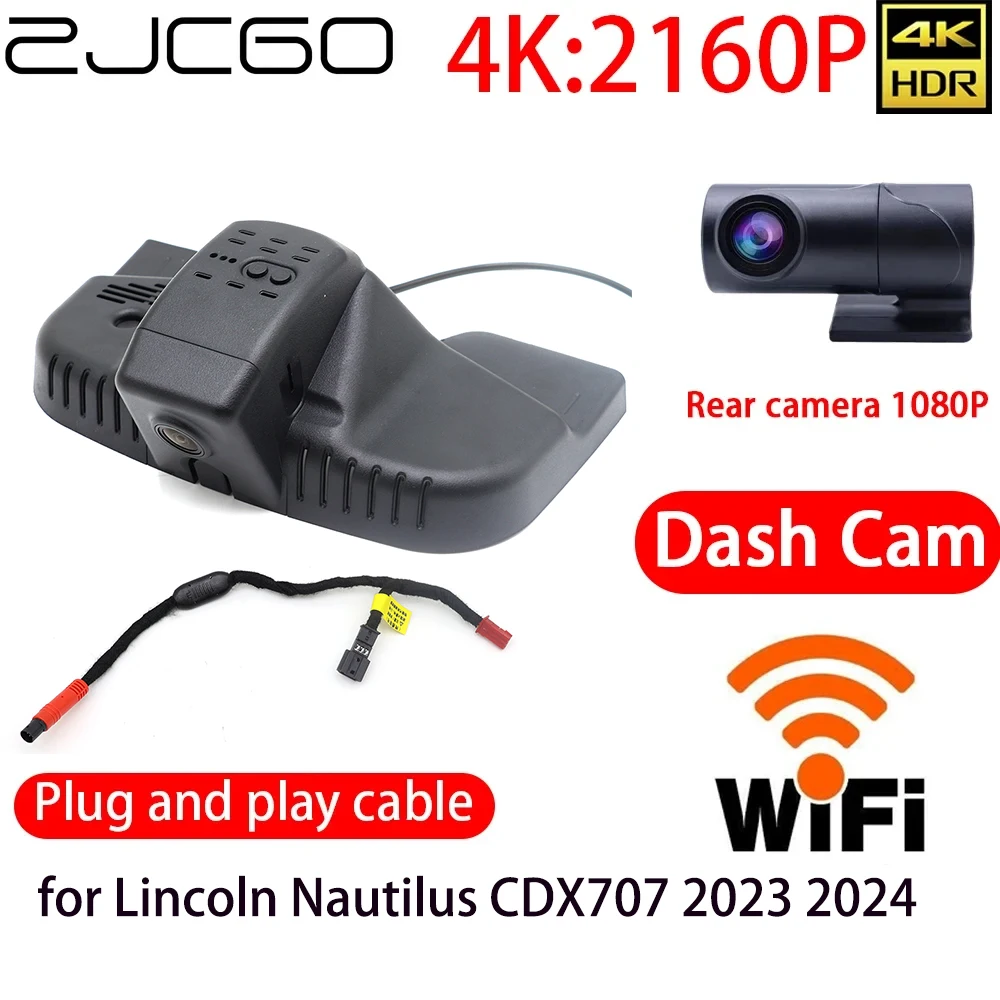 

ZJCGO 4K DVR Dash Cam Wifi Front Rear Camera 24h Monitor for Lincoln Nautilus CDX707 2023 2024