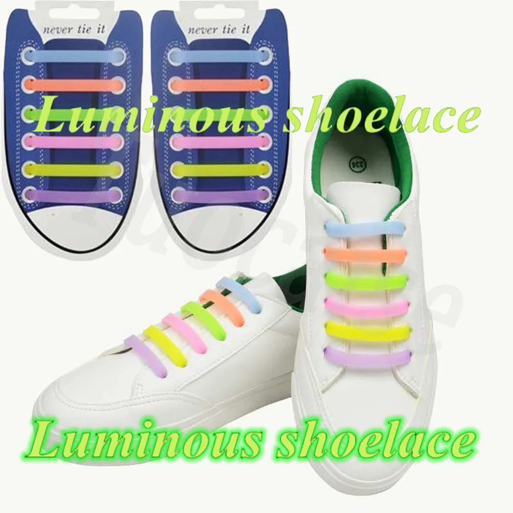 1 Pair 12 pcs/Set Silicone Light up Luminous Sports Shoelaces Flash Party Glowing Flat Shoe Lace Shoestrings No Tie Shoeslace