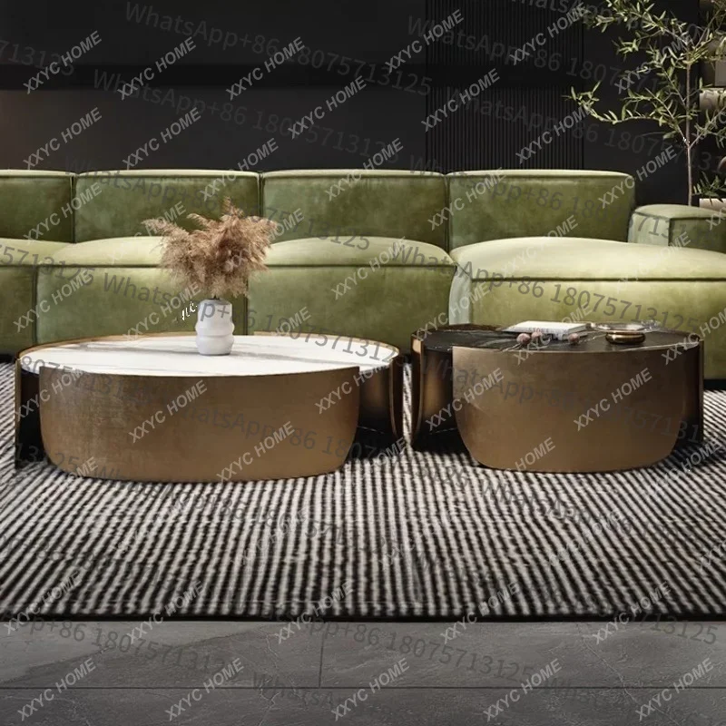 

L minimalist light luxury rock slab coffee table, living room, round coffee table