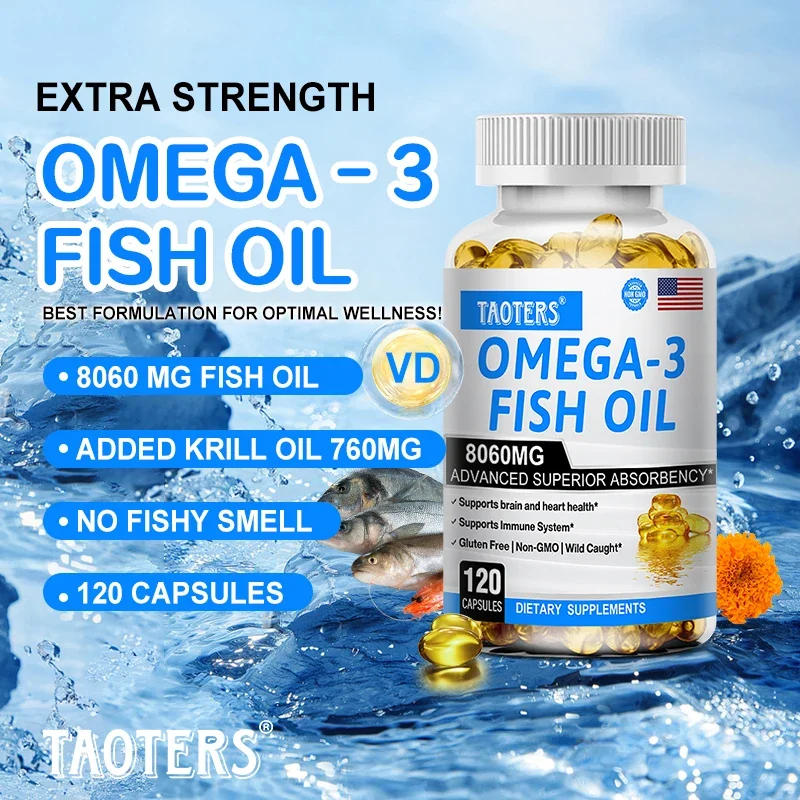 Fish Oil, Dietary Supplement, Omega-3, Supports Brain Immune Joint Heart Health, 8060 Mg High Absorption, Rapid Release Capsules