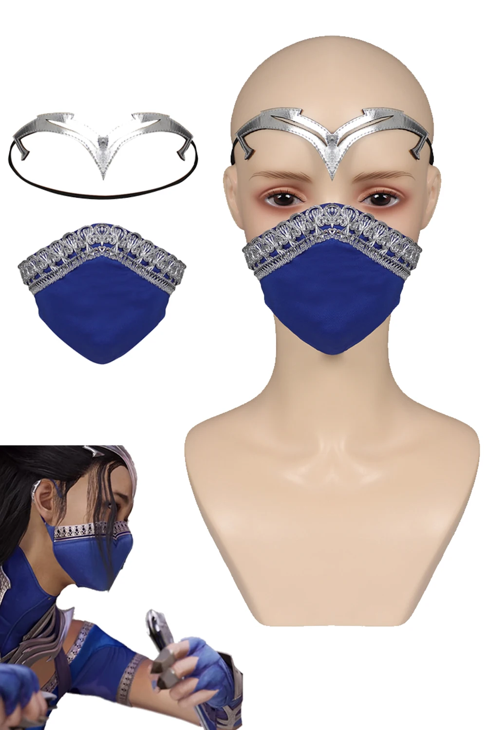 Game Mortal Cos Kombat Kitana Cosplay Mask Costume Props Disguise Blue Masks Headband Set Women Roleplay Halloween Suits Gift