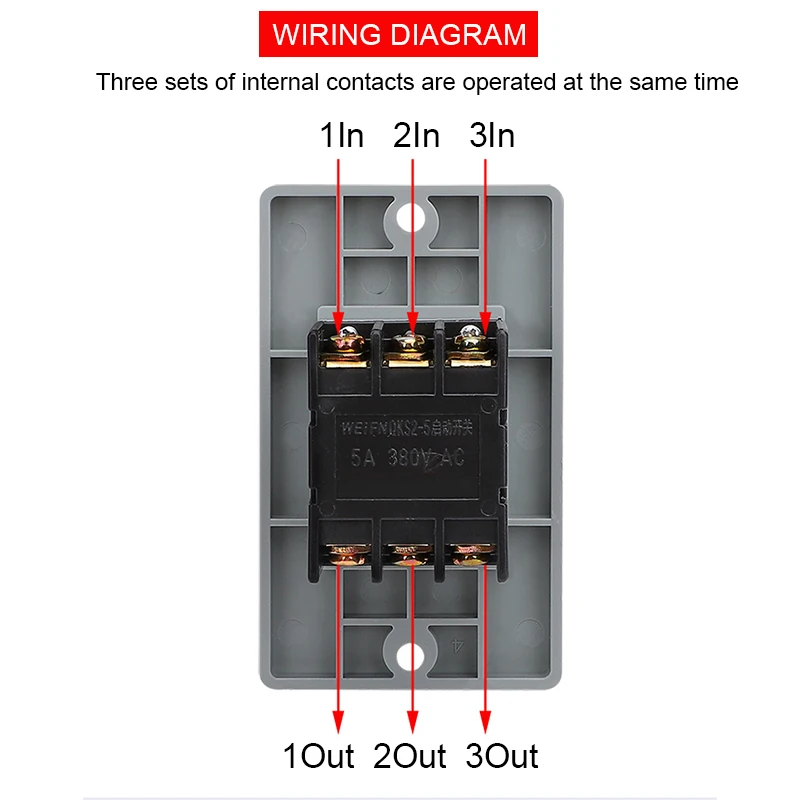 QKS2-5 On/Off Self Locking Push Button Switch 3 Phase 3P 380V AC 5A Green/Red 2 Position Start-up Bench Drilling Machine