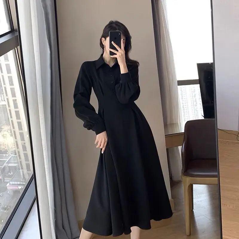 Hebe Style Black Base Layer Dress Spring 2025 Women's Inner Wear Long Skirt Elegant High Waist A-Line Midi Dress Korean Commu... 3