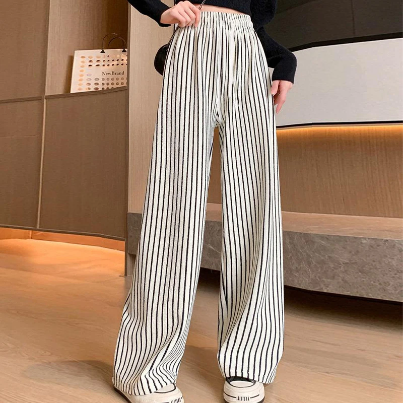 Fashion High Waist Casual Striped Loose Wide Leg Pants Thin High-waisted Drape Sunscreen Casual Loose Straight Leg Pants